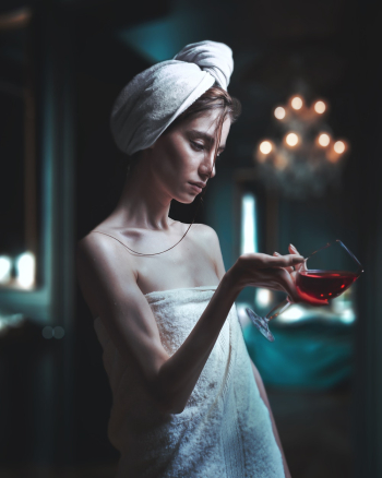 Woman in White Towel Holding Wine Glass Woman in White Towel Holding Wine Glass
