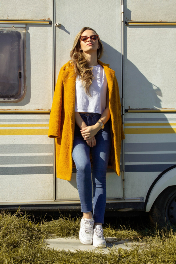 Woman Leaning Against Trailer Woman Leaning Against Trailer