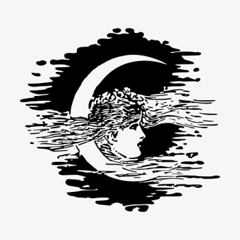 Woman & moon clipart, vintage | Free Vector - rawpixel Woman & moon clipart, vintage | Free Vector - rawpixel