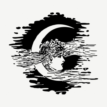 Woman & moon drawing, vintage | Free PSD - rawpixel Woman & moon drawing, vintage | Free PSD - rawpixel