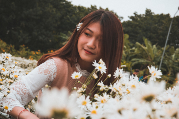 Woman On Flower Field Woman On Flower Field