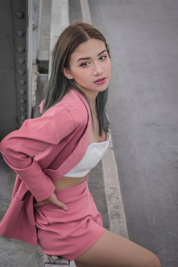 Woman Pink Blazer and Pink Skirt Woman Pink Blazer and Pink Skirt