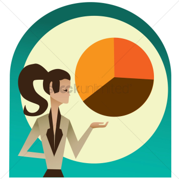 Woman presenting a pie chart Woman presenting a pie chart