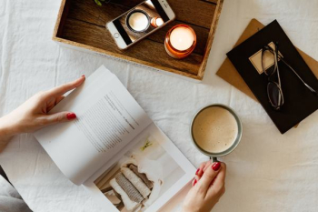 Woman read book and drink coffee Woman read book and drink coffee