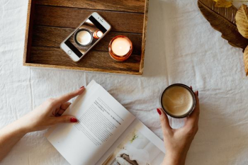 Woman read book and drink coffee Woman read book and drink coffee