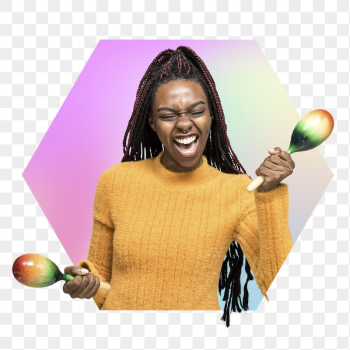 Woman shaking maracas png, hexagon | Free PNG - rawpixel