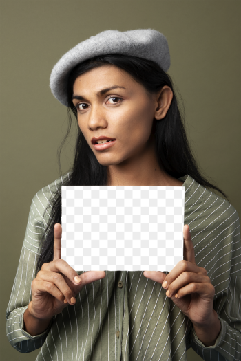 Woman showing a blank card | Free PNG - rawpixel