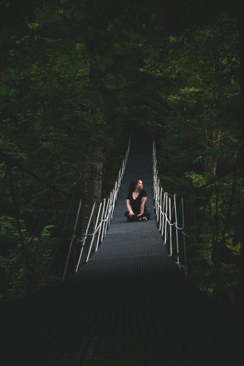 Woman Sitting On Bridge Woman Sitting On Bridge