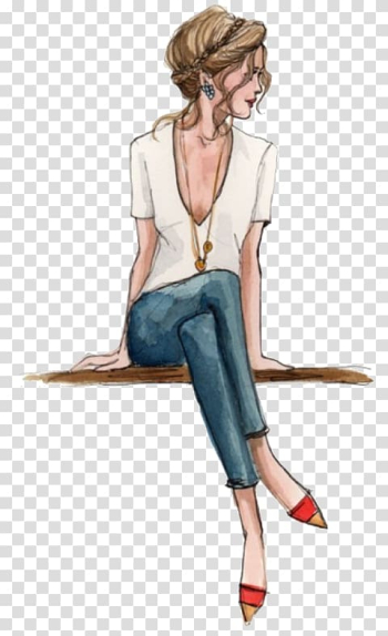 Woman sitting on chair illustration, Fashion illustration Drawing Sketch, fashion sketch transparent background PNG clipart