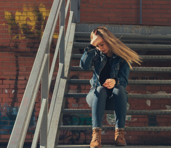 Woman Sitting Stair Woman Sitting Stair