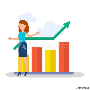 Woman stand at the growth bar chart Woman stand at the growth bar chart