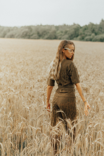 Woman Standing At Wheat Fields Woman Standing At Wheat Fields