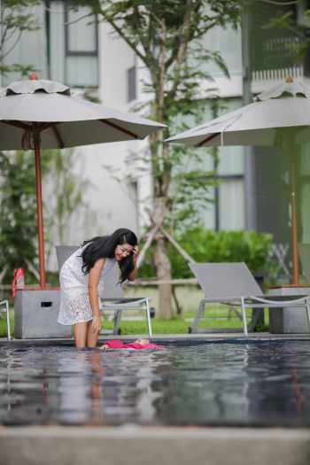 Woman Stepping on Pool Woman Stepping on Pool