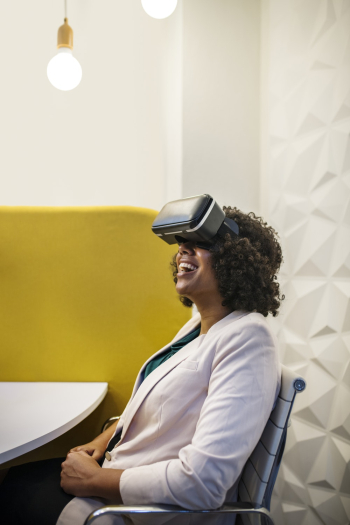 Woman Using Black Vr Headset Woman Using Black Vr Headset