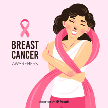 Woman using the pink ribbon as a scarf on breast cancer awareness campaign Free Vector