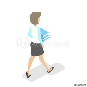 Woman walk with book pile Woman walk with book pile