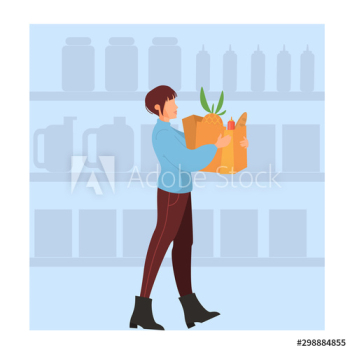 Woman walking with shopping bag in supermarket