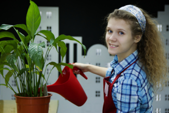 Woman Watering Plant Woman Watering Plant