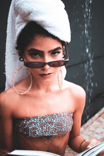 Woman Wearing Animal Print Tube Top Woman Wearing Animal Print Tube Top
