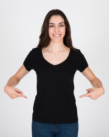 Woman wearing black blouse