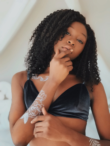 Woman Wearing Black Bra With 