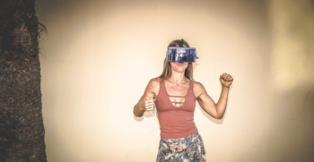 Woman Wearing Blue Vr Headset Woman Wearing Blue Vr Headset