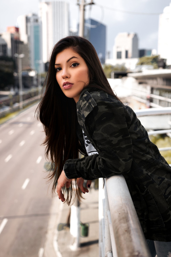 Woman Wearing Camouflage Jacket Woman Wearing Camouflage Jacket