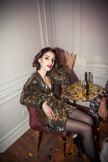 Woman Wearing Gold Dress Woman Wearing Gold Dress