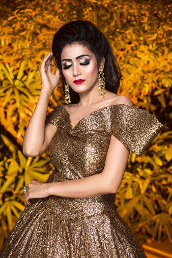 Woman Wearing Gold Dress Woman Wearing Gold Dress