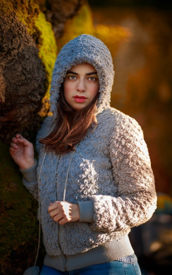 Woman Wearing Gray Wool Hoodie Woman Wearing Gray Wool Hoodie