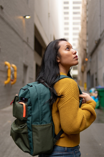 Woman Wearing Green Backpack Woman Wearing Green Backpack