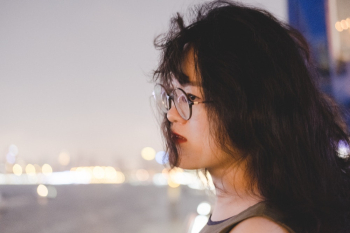 Woman Wearing Hippie Eyeglasses Woman Wearing Hippie Eyeglasses
