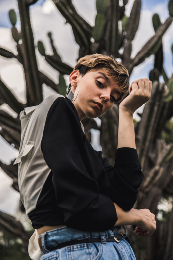 Woman Wearing Long-sleeved Shirt Woman Wearing Long-sleeved Shirt