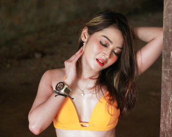 Woman Wearing Orange Bra Woman Wearing Orange Bra