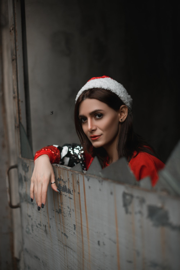 Woman Wearing Red Santa Hat Woman Wearing Red Santa Hat