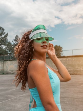 Woman Wearing Sun Visor Hat Woman Wearing Sun Visor Hat