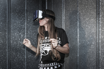 Woman Wearing Virtual Reality Glasses Woman Wearing Virtual Reality Glasses