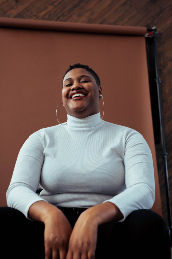 Woman Wearing White Turtleneck Sweater Woman Wearing White Turtleneck Sweater