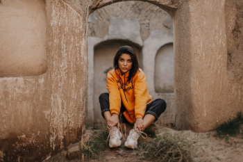 Woman Wearing Yellow Hoodie Woman Wearing Yellow Hoodie