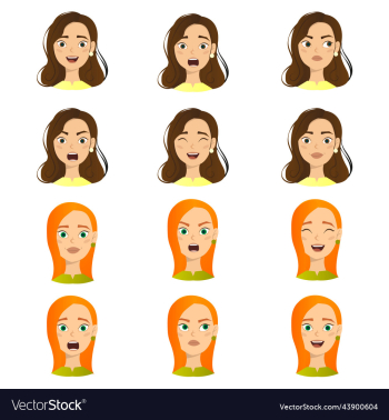 woman with different facial expressions set