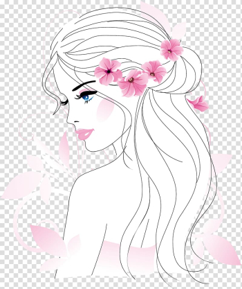 Woman with flowers illustration, Beauty Cosmetics Illustration, Hand-painted women material transparent background PNG clipart