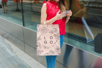 Woman with shopping bag mockup