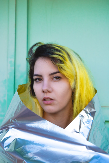 Woman Wrapped With Silver Foil Woman Wrapped With Silver Foil