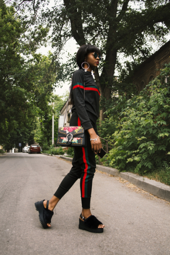 Women's Black and Red Jacket and Sweat Pants Women's Black and Red Jacket and Sweat Pants