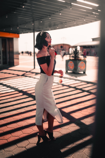 Women's Black Strapless Top and White Skirt Women's Black Strapless Top and White Skirt