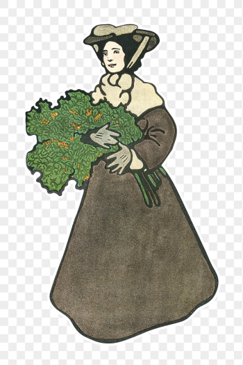 Women carrying holly leaves transparent | Free PNG Sticker - rawpixel