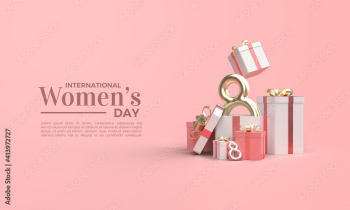 Women's day 3d render with a gold 8 figure and gift box.