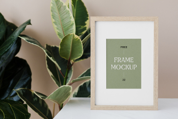 Wood Frame with Plant Mockup Wood Frame with Plant Mockup