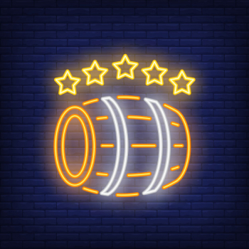 Wooden barrel with five stars neon sign Wooden barrel with five stars neon sign