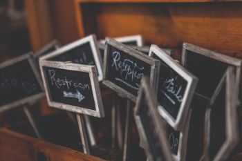 Wooden Signages On Brown Wooden Box Wooden Signages On Brown Wooden Box